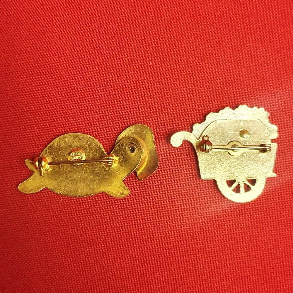 Vintage Turtle Flower Wheelbarrow Cart Pin Brooch